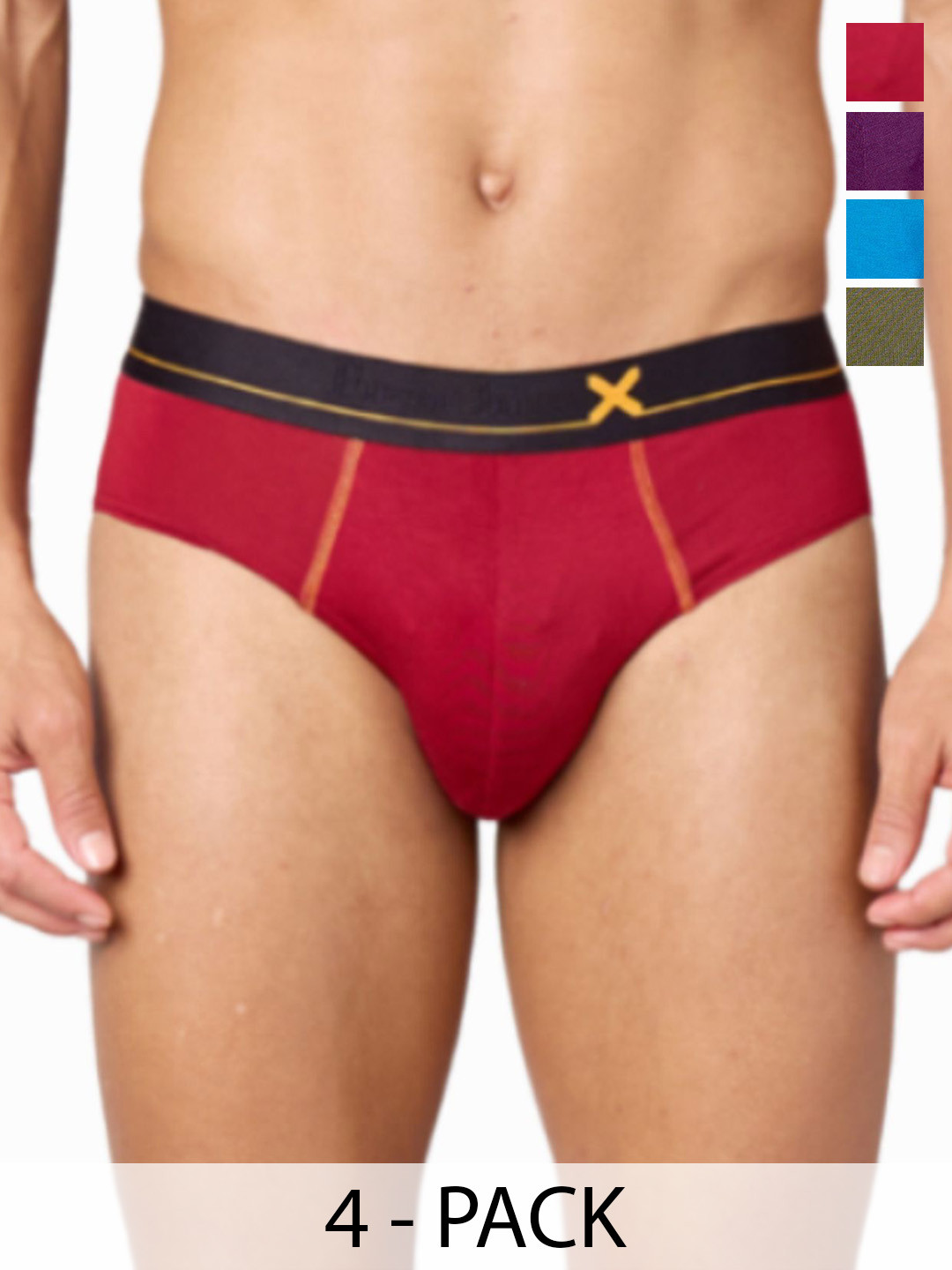 FRENCHIE Pack Of 4 Mid Rise Ultrasoft Briefs FR-MI-BF-DRIP-1X5-PO3-BKRED-S