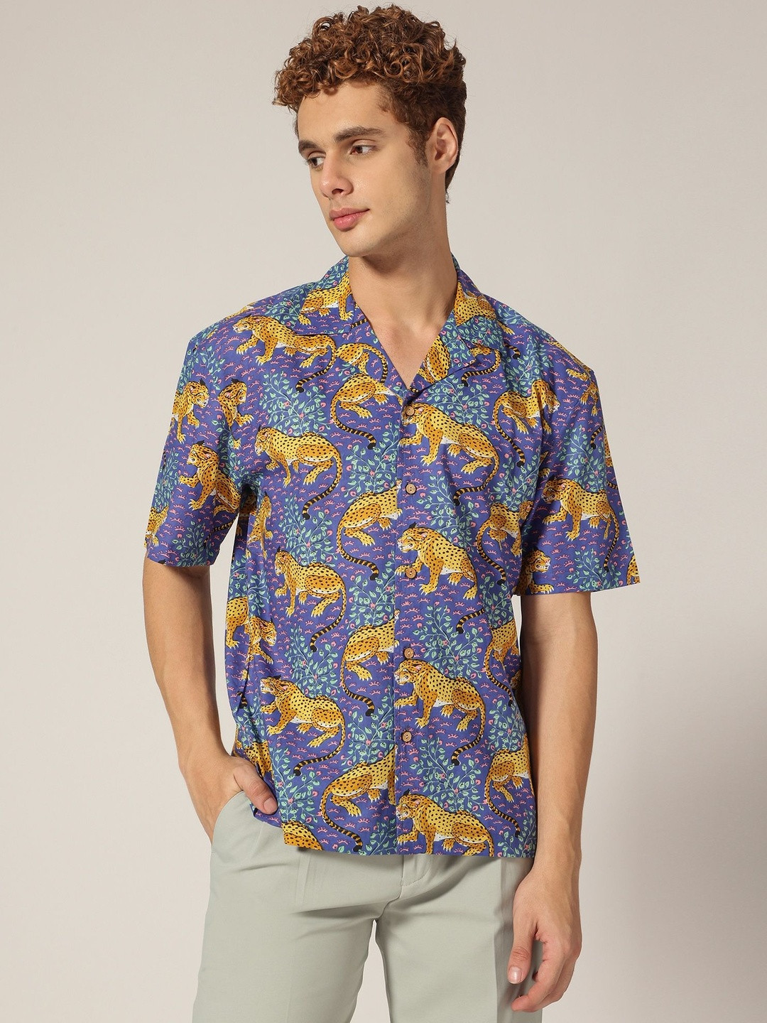 DENNISON Animal Printed Drop Shoulder Oversized Comfort Casual Shirt
