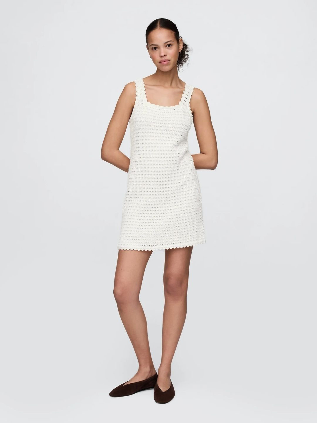 GAP Crochet Cotton Square Neck Sheath Mini Dress