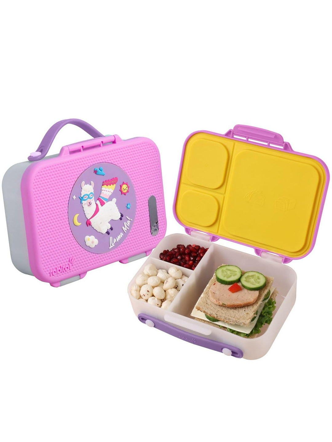 Rabitat Munchbee Pink & Yellow Printed Airtight Leakproof Plastic Lunch Box 1L