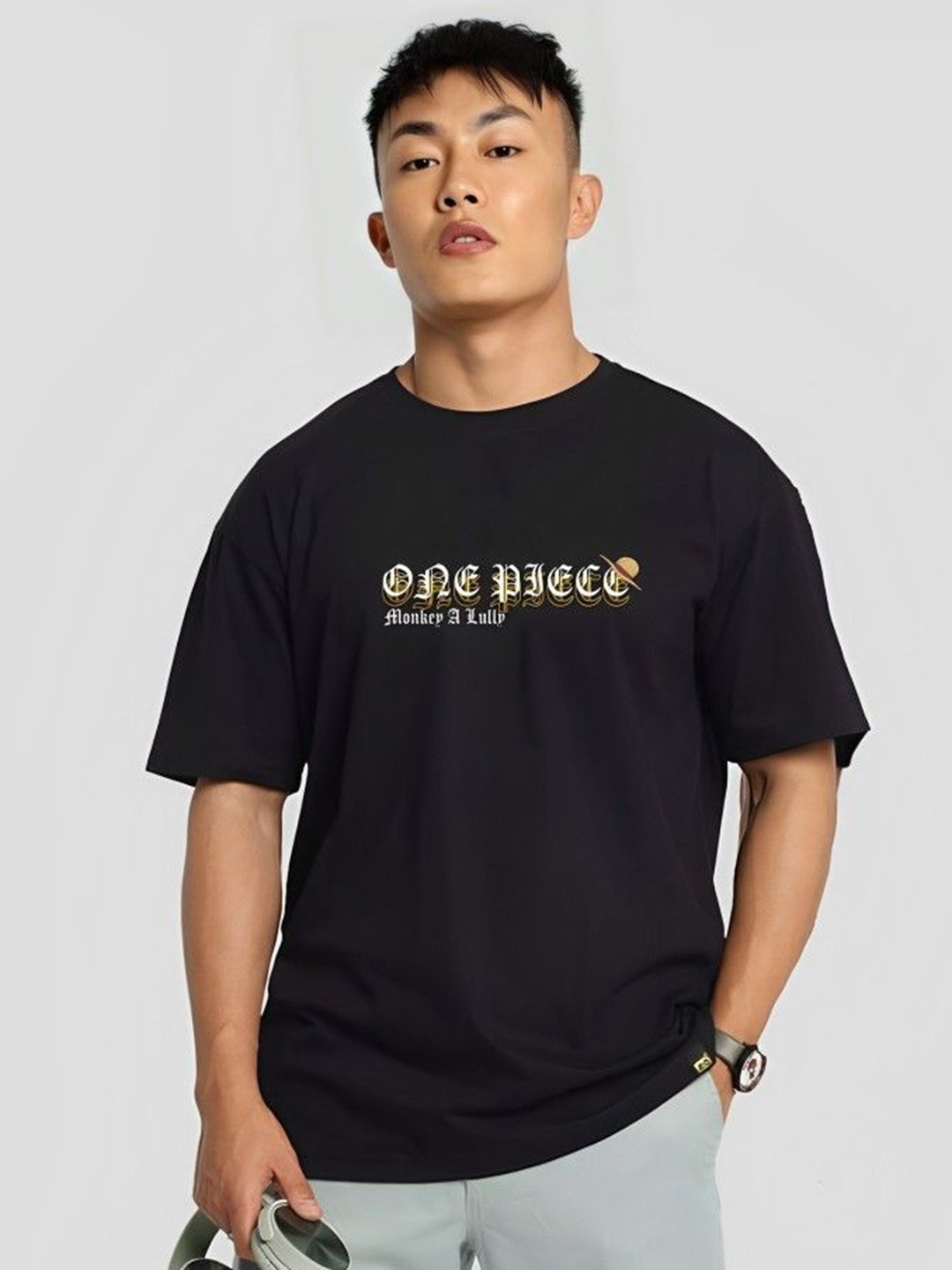 CLOFLIX Men Monkey D Luffy Anime Printed Round Neck Cotton Oversized T-shirt