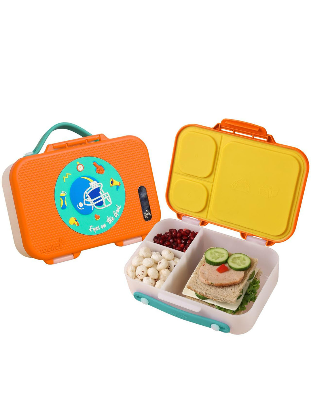 Rabitat Munchbee Orange & Yellow Printed Airtight Leakproof Plastic Lunch Box 1L