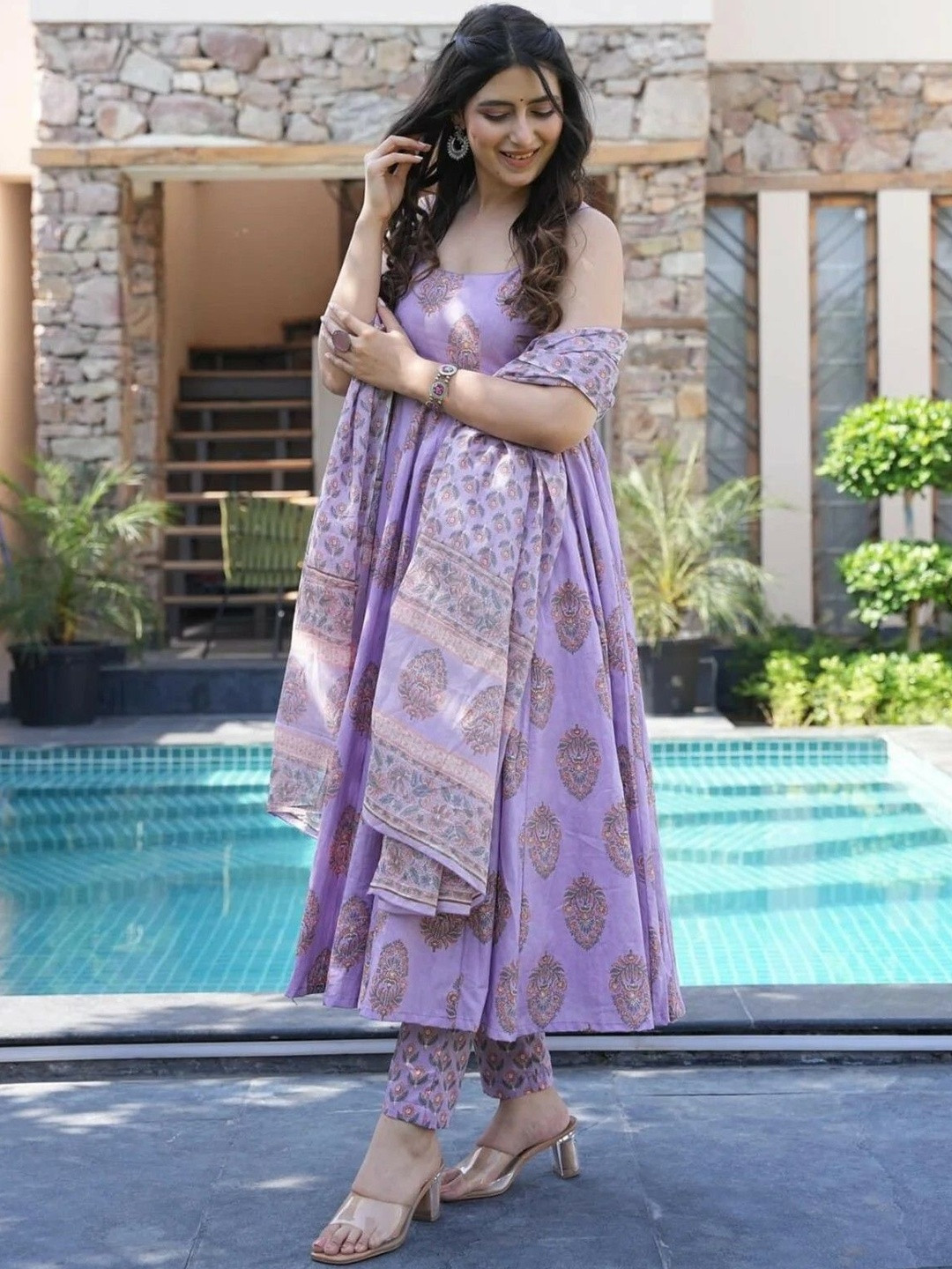 GLOSIA DESIGN Ethnic Motifs Printed Empire Anarkali Kurta With Trousers & Dupatta