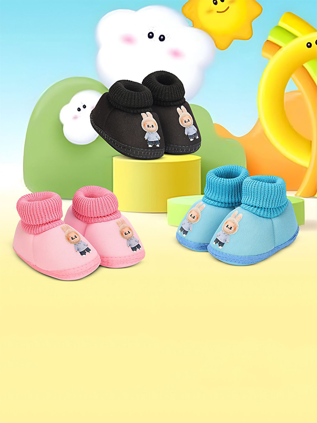 HAWKR Kids Set Of 3 Labubu Printed Cotton Booties
