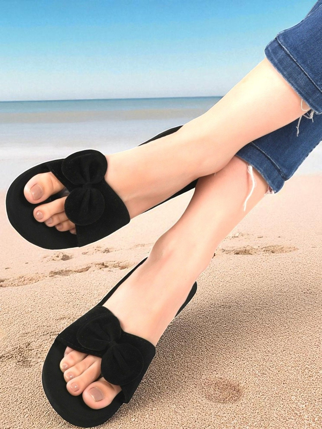 CORSICA Women Black Doctor Ortho Pain Relief Open Back Flip Flop