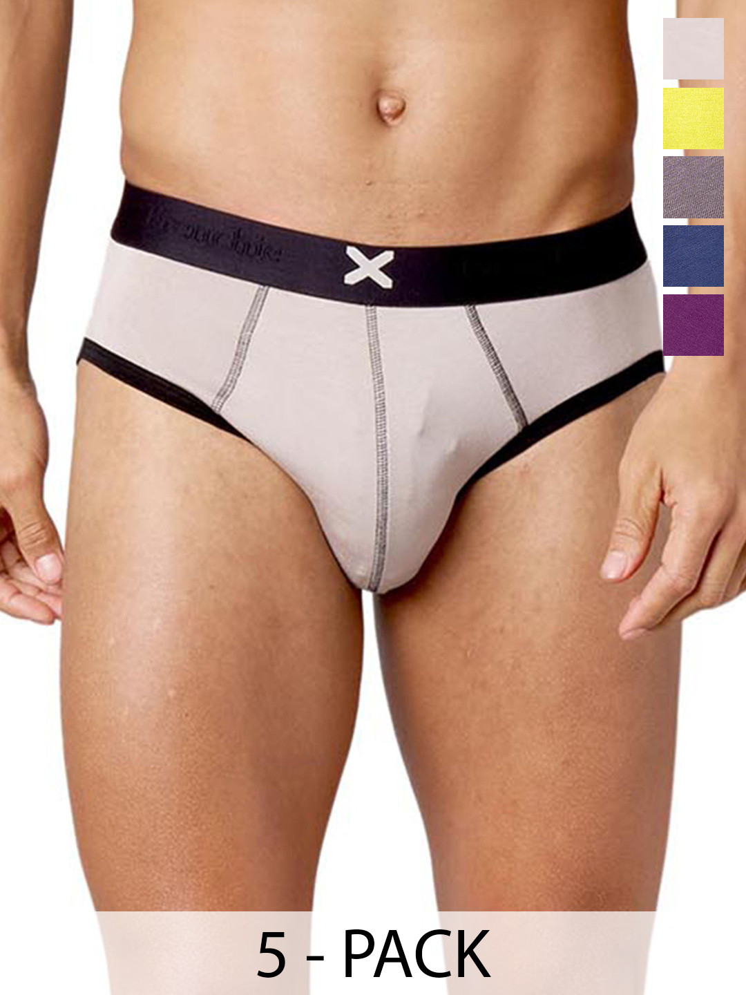 FRENCHIE Pack Of 5 Mid Rise Ultrasoft Stretchable Briefs FR-MI-BF-HYPE-1X5-PO4-PURHT-S