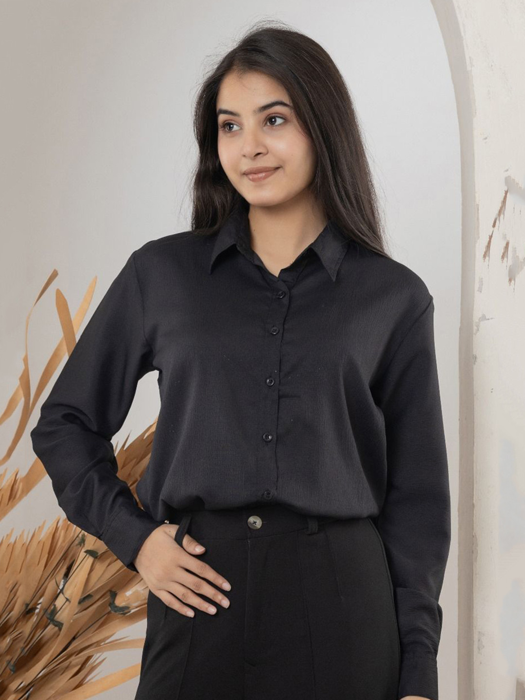 MAGHMA Comfort Textured Spread Collar Formal Shirt