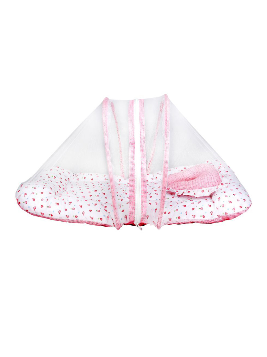 ADORE STUFF Infants Pink & White Heart-Printed Pure Cotton Mattress Set With Neck Pillow