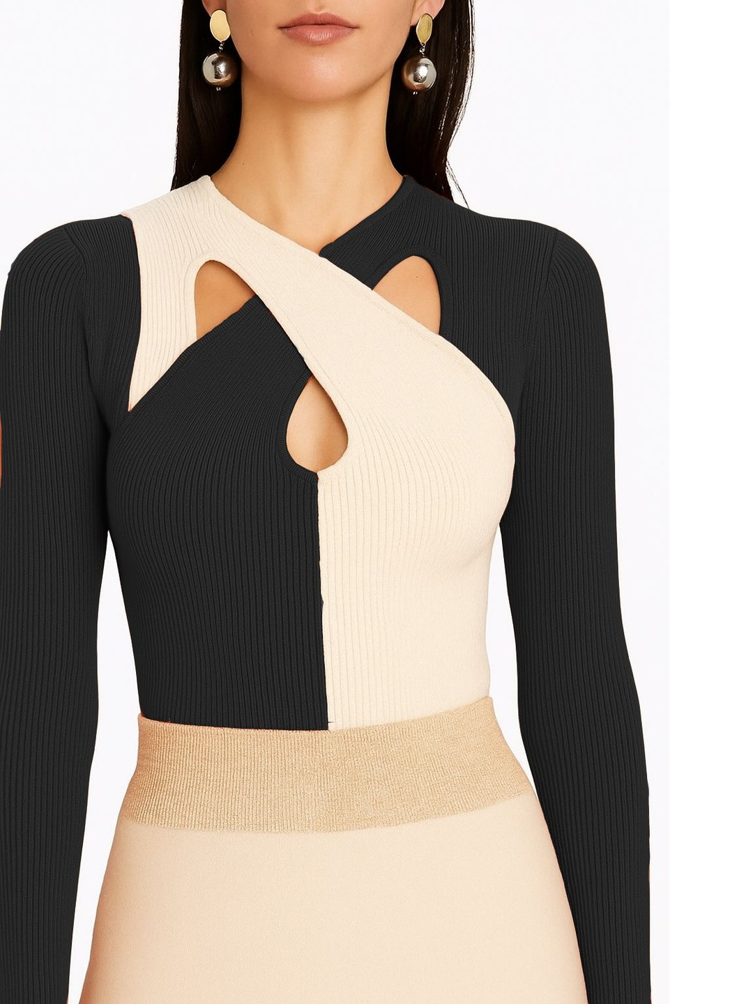 Pookiie Women Colourblocked High Neck Cut Out Party Top