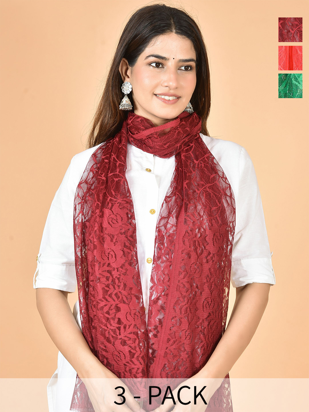 Nakoda Creation Selection Of 3 Floral Self Design Net Dupattas