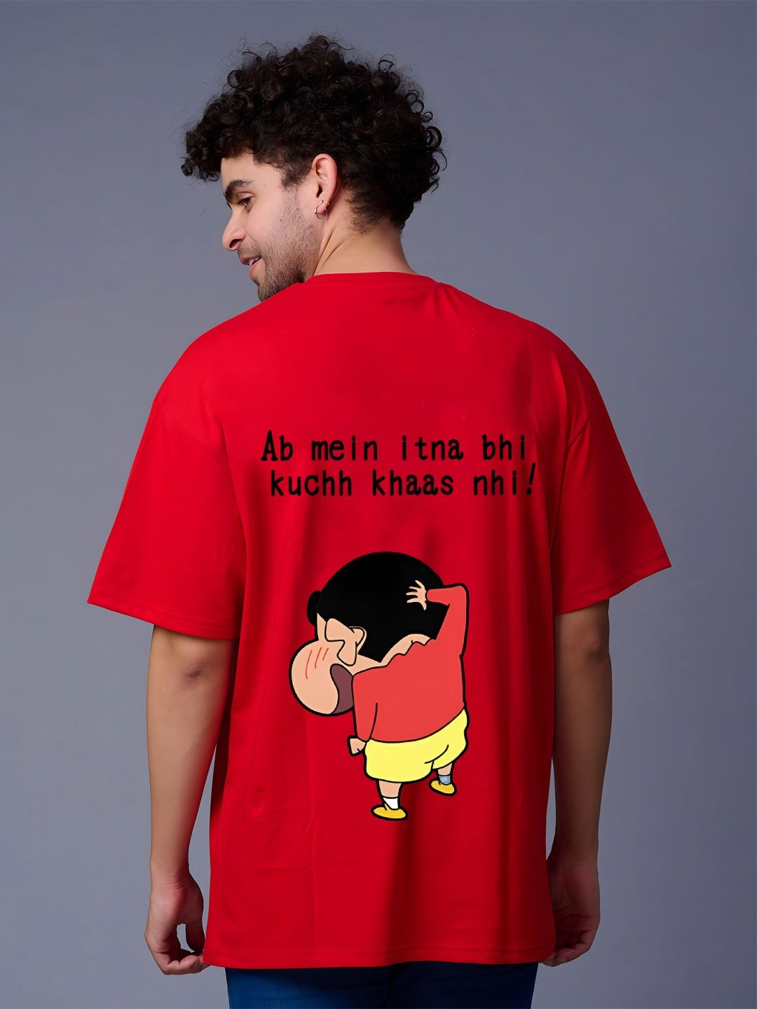 BDSQUARE Men Character Printed Round Neck Cotton Oversized T-shirt