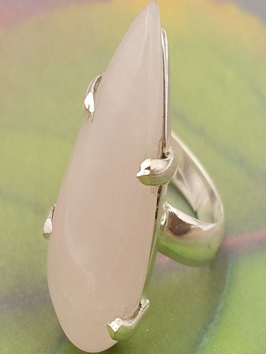 Shrim jewels German Silver Rose Quartz Studded Adjustable Oxidised Finger Ring