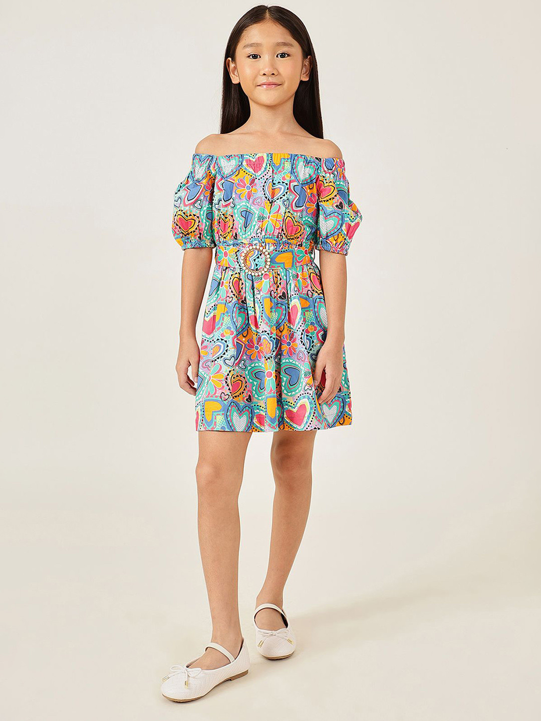 One Friday Girls Floral Off-Shoulder Drop-Waist Dress  Chic & Comfy Fit