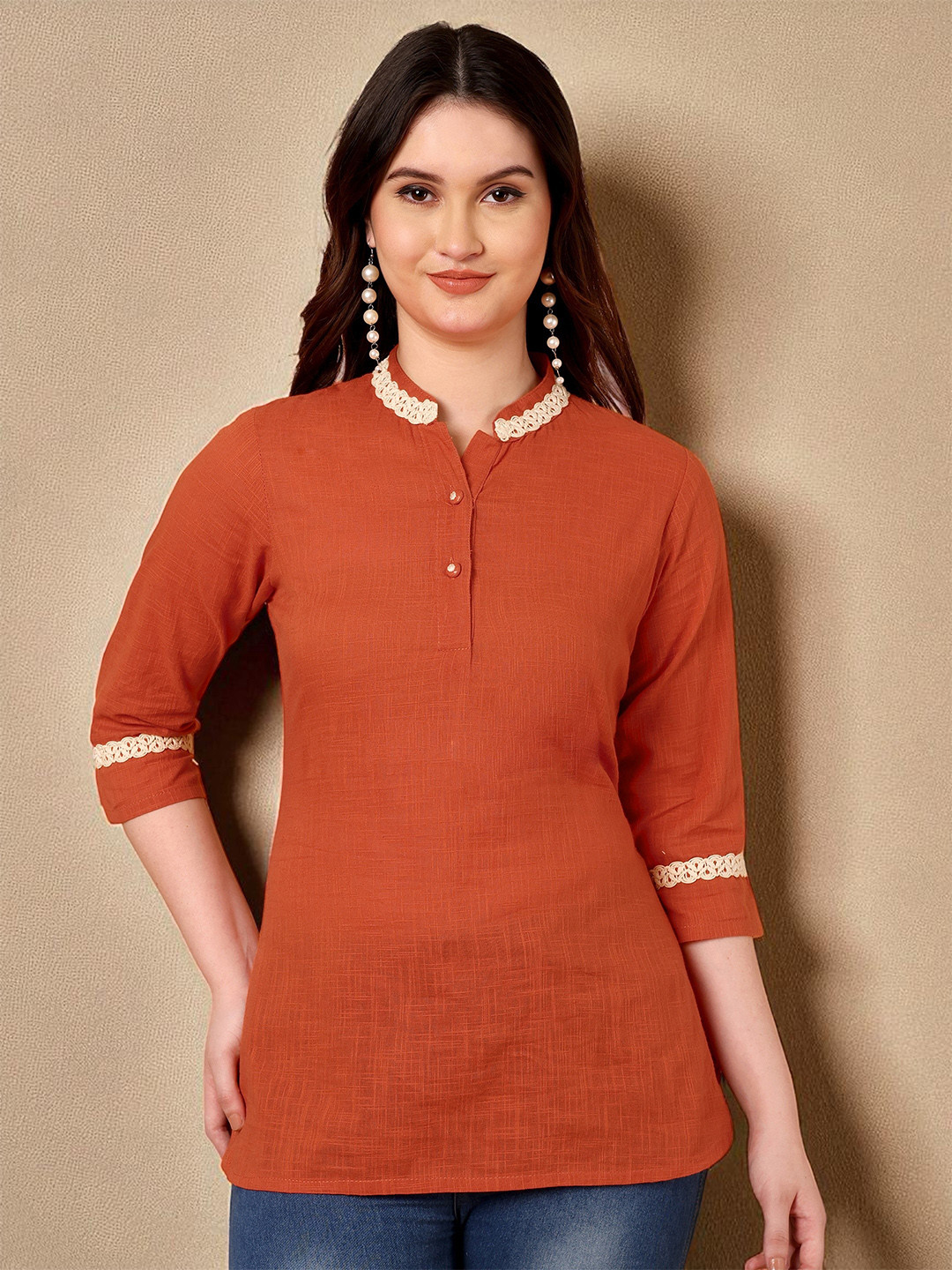 Azira Mandarin Collar Cotton A-Line Top