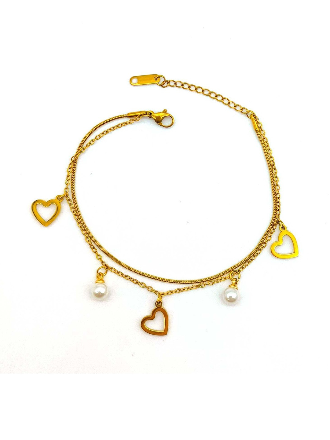 Bracotive Women Gold-Plated Heart Charm With Pearls Bracelet