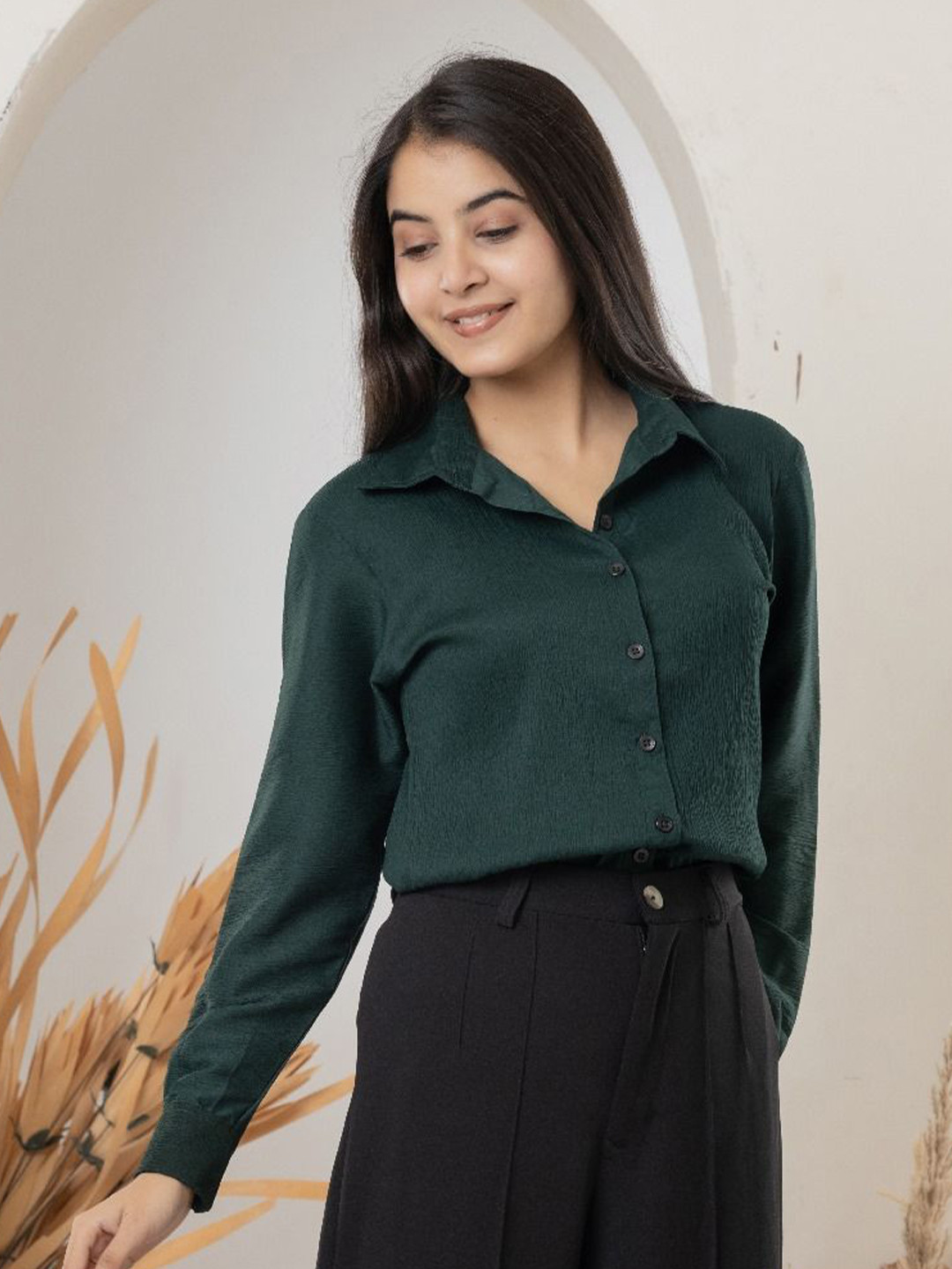 MAGHMA Comfort Textured Spread Collar Formal Shirt