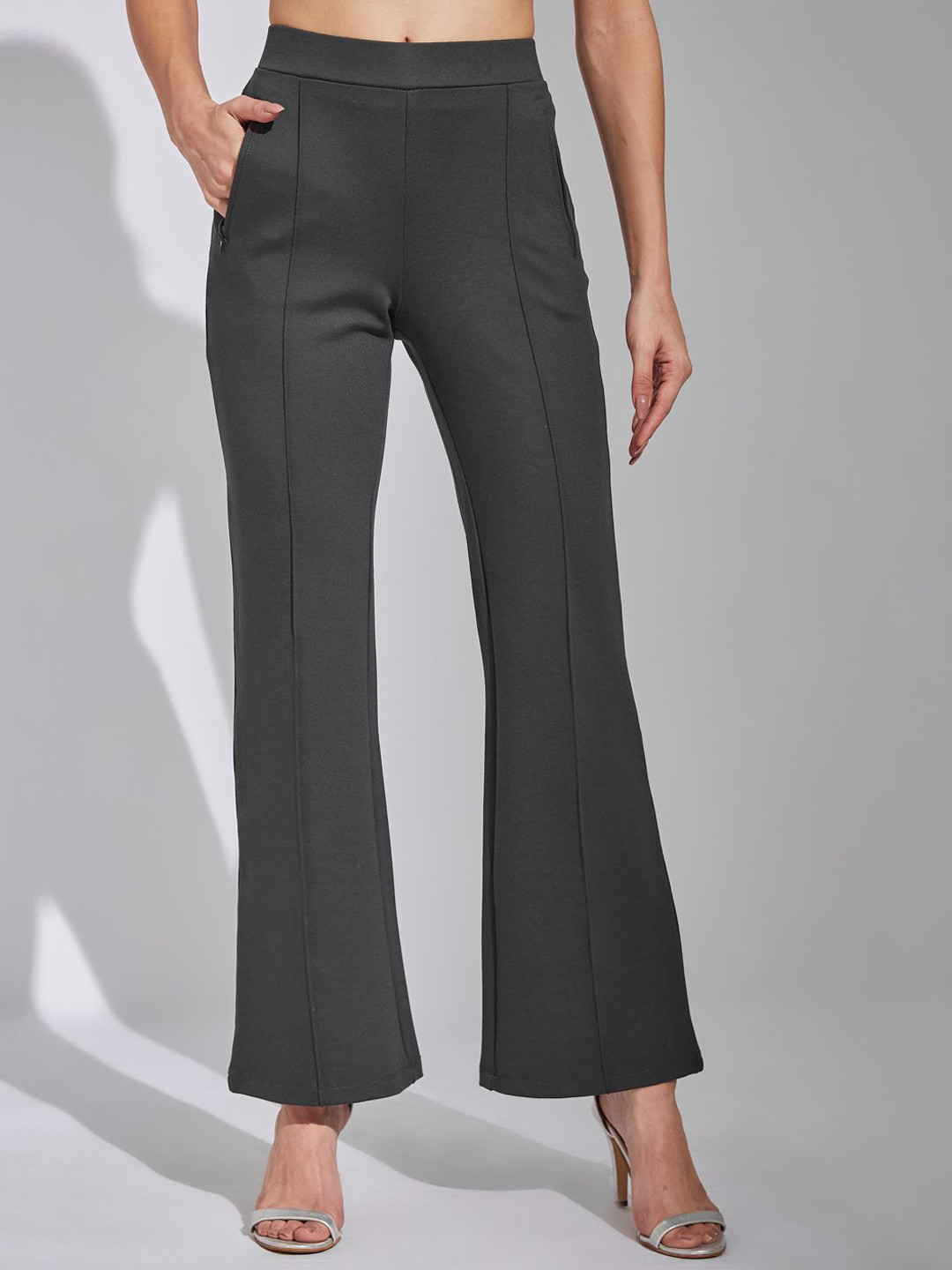 Latin Quarters Women Relaxed Flared FitFit High-Rise Easy Wash Trousers