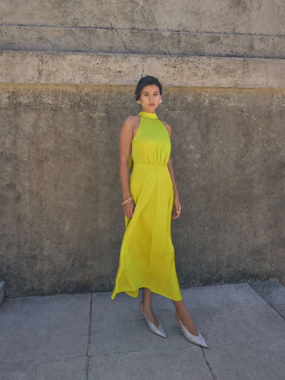 NEXT Halter Neck Seersucker Satin Finish Fit & Flare Midi Dress