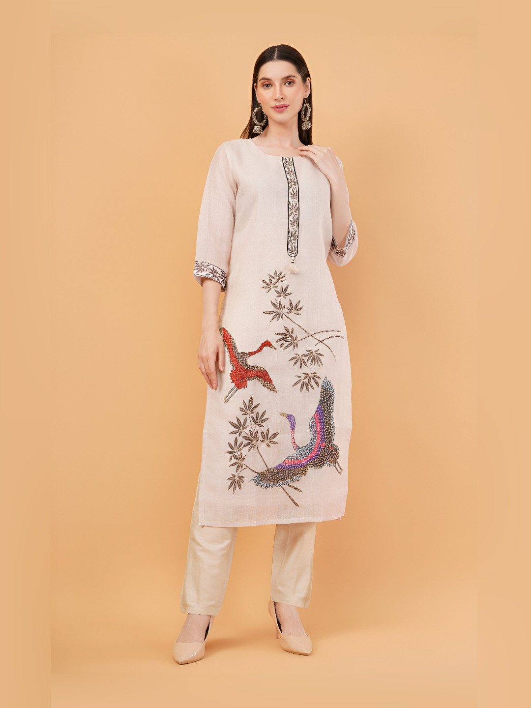 Purpple Infinity Embroidered Thread Work Pure Cotton Kurta with Trousers & Dupatta