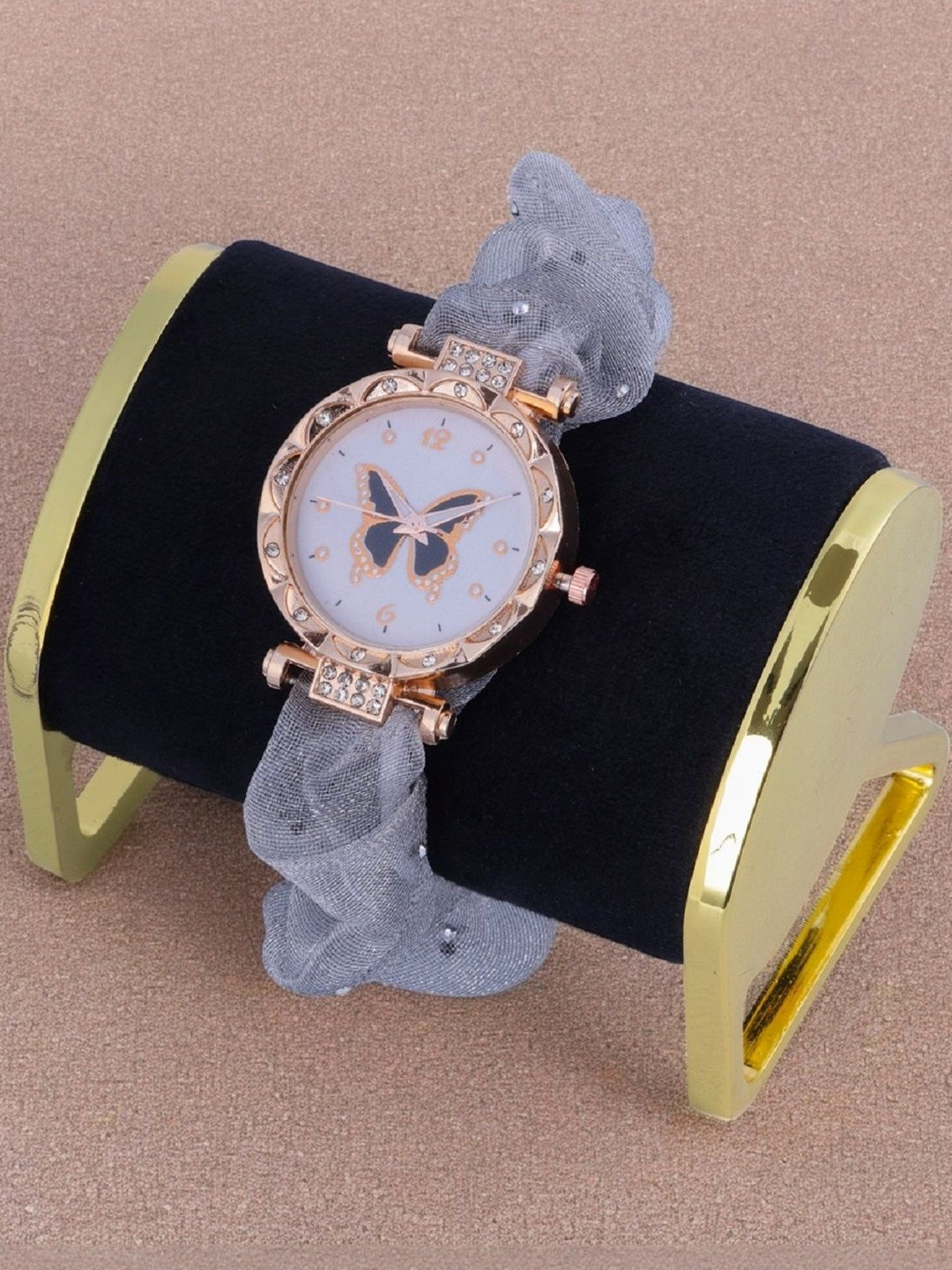 LAKSH Grey Scrunchies Strap Analog Watch