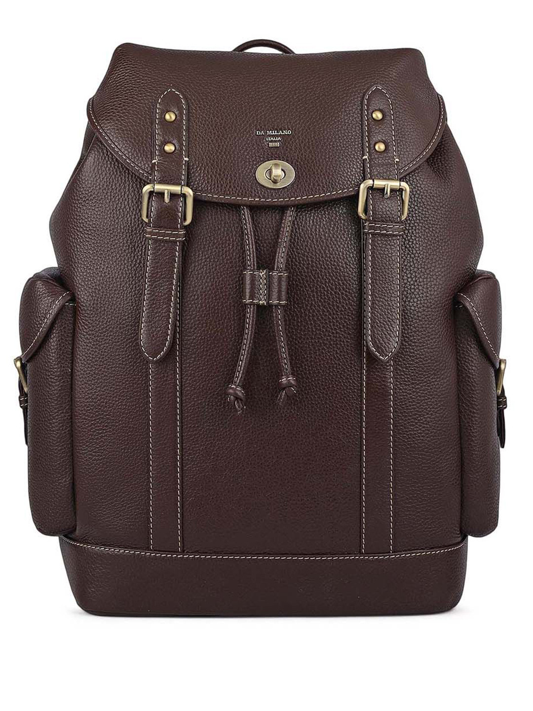 Da Milano Men Self Design Ergonomic Shoulder Strap Leather Backpack