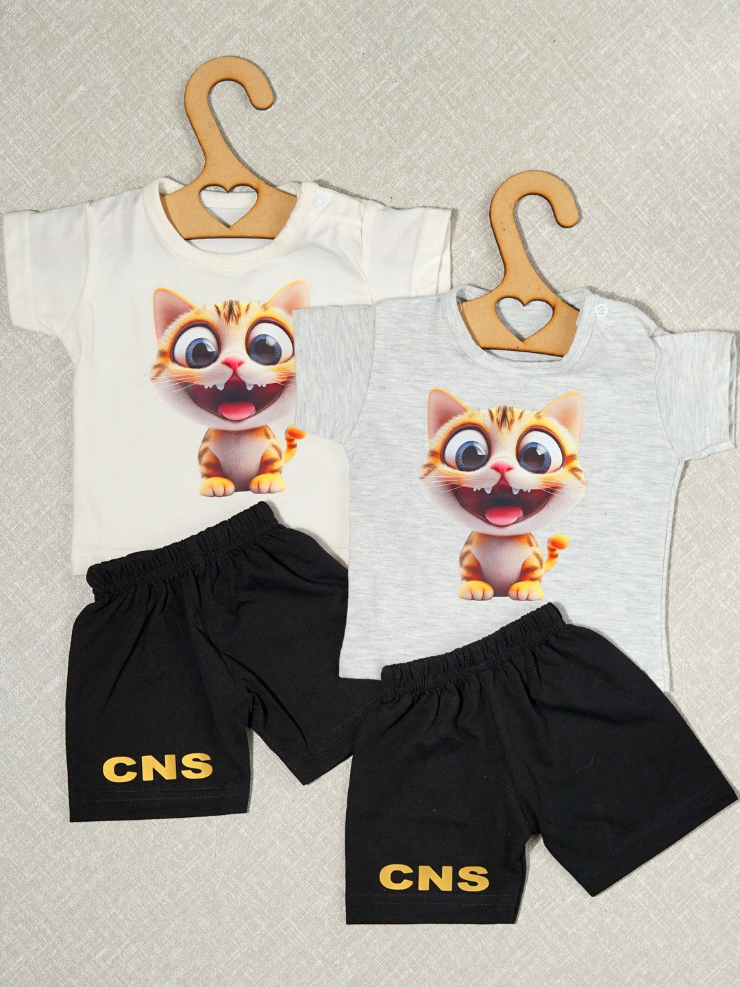 CRAZE N STITCH Boys Multi Colored Set Of 2 Cotton Cat Print T-shirt & Shorts