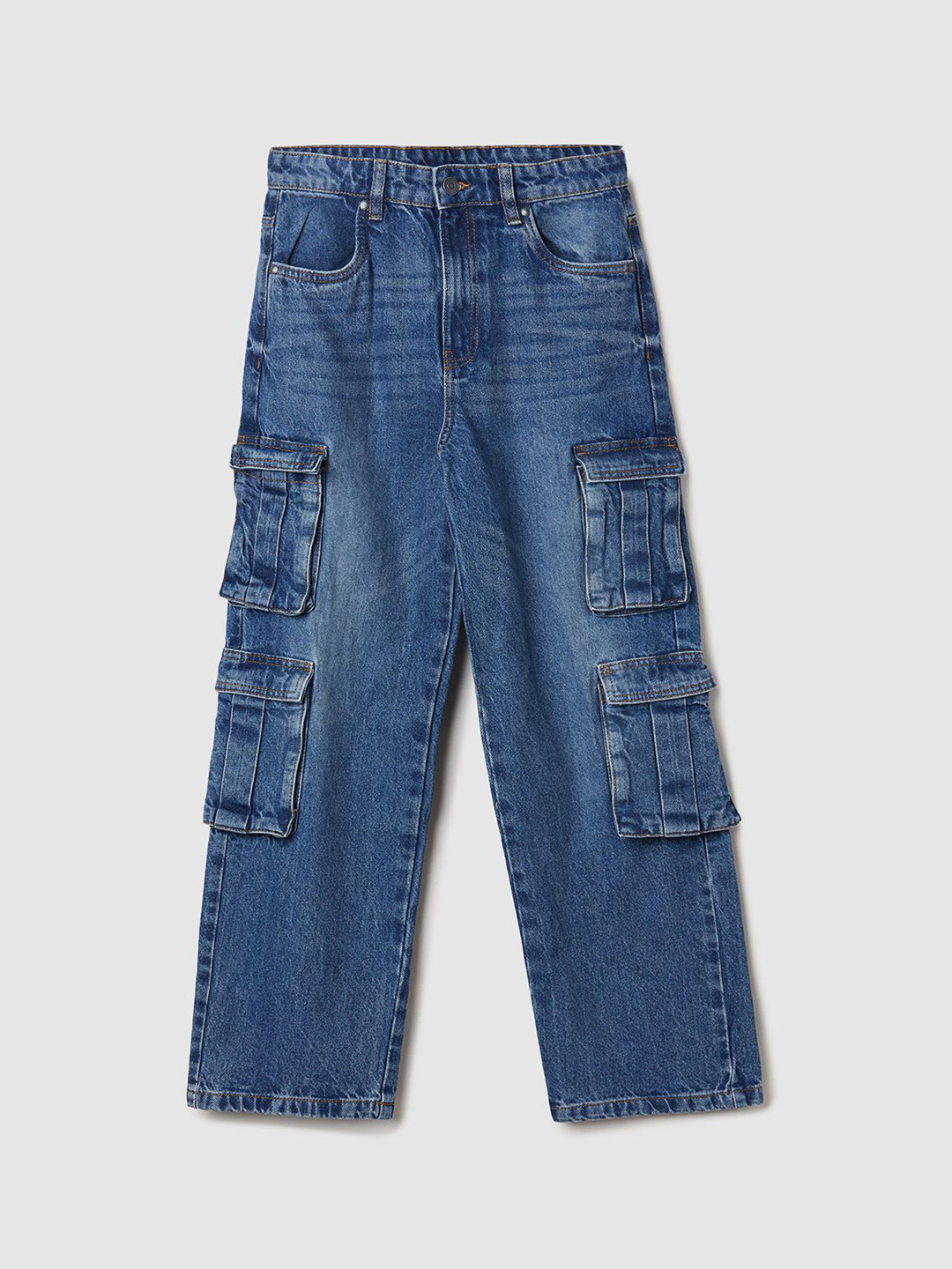 max Boys Baggy Mid-Rise Light Fade Cargo Styles Jeans