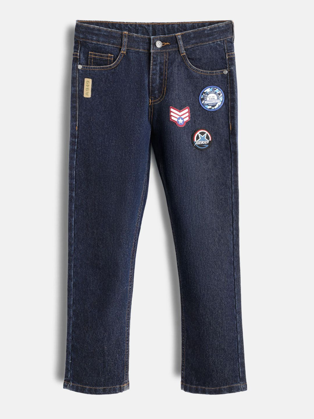 Urbano Juniors Boys Blue Regular Fit Washed Stretchable Jeans with Badges
