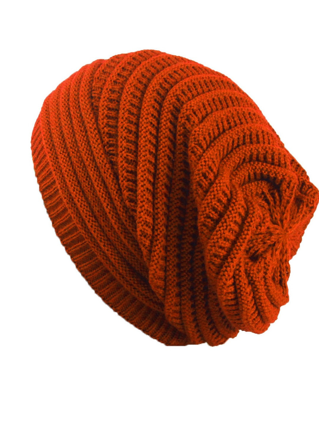 Aadikart Men Orange Ribbed Woollen Beanie