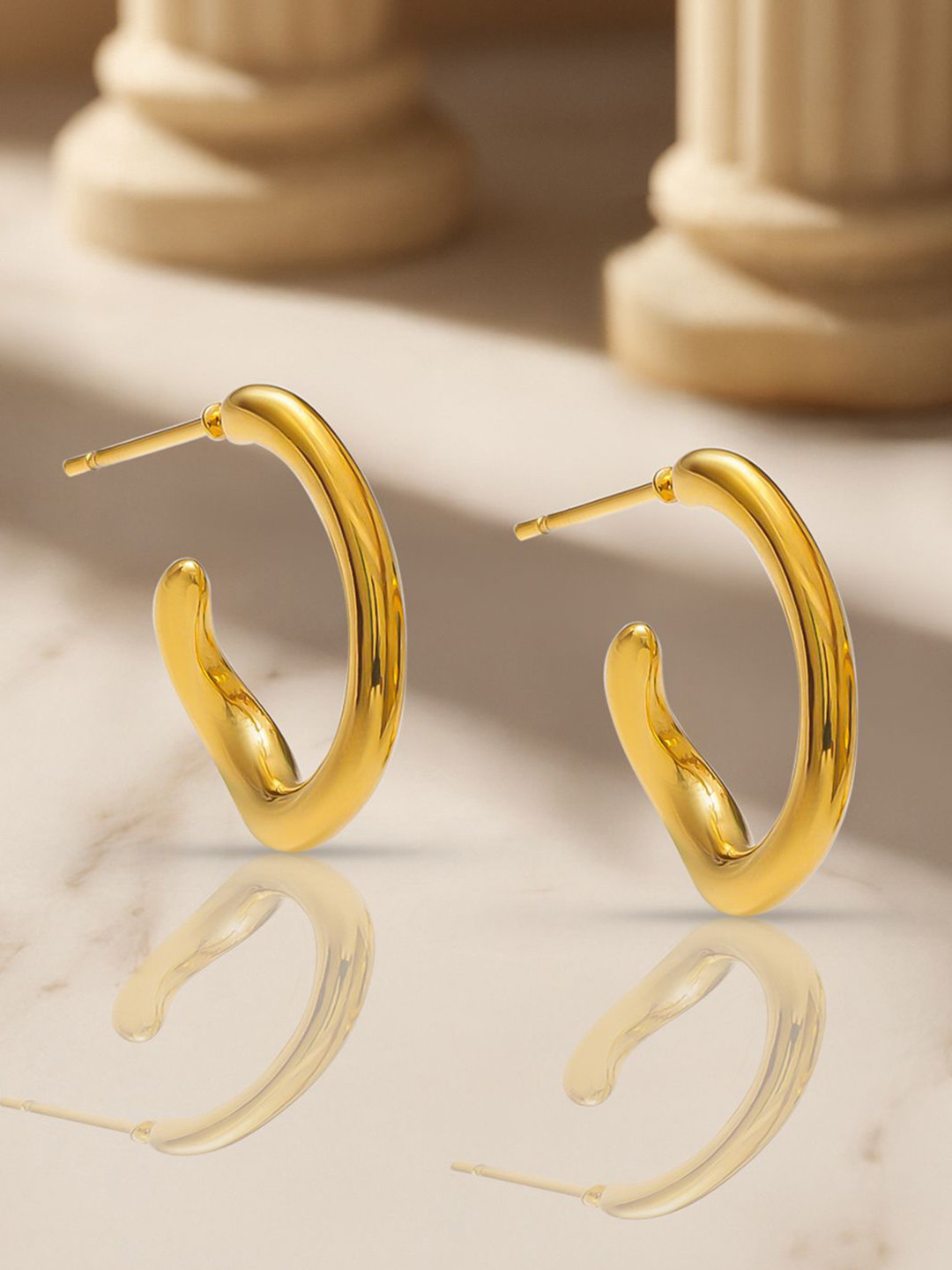 Rubans Voguish 18K Gold-Plated Stainless Steel Tarnish-Free Waterproof Abstract Open Hoop