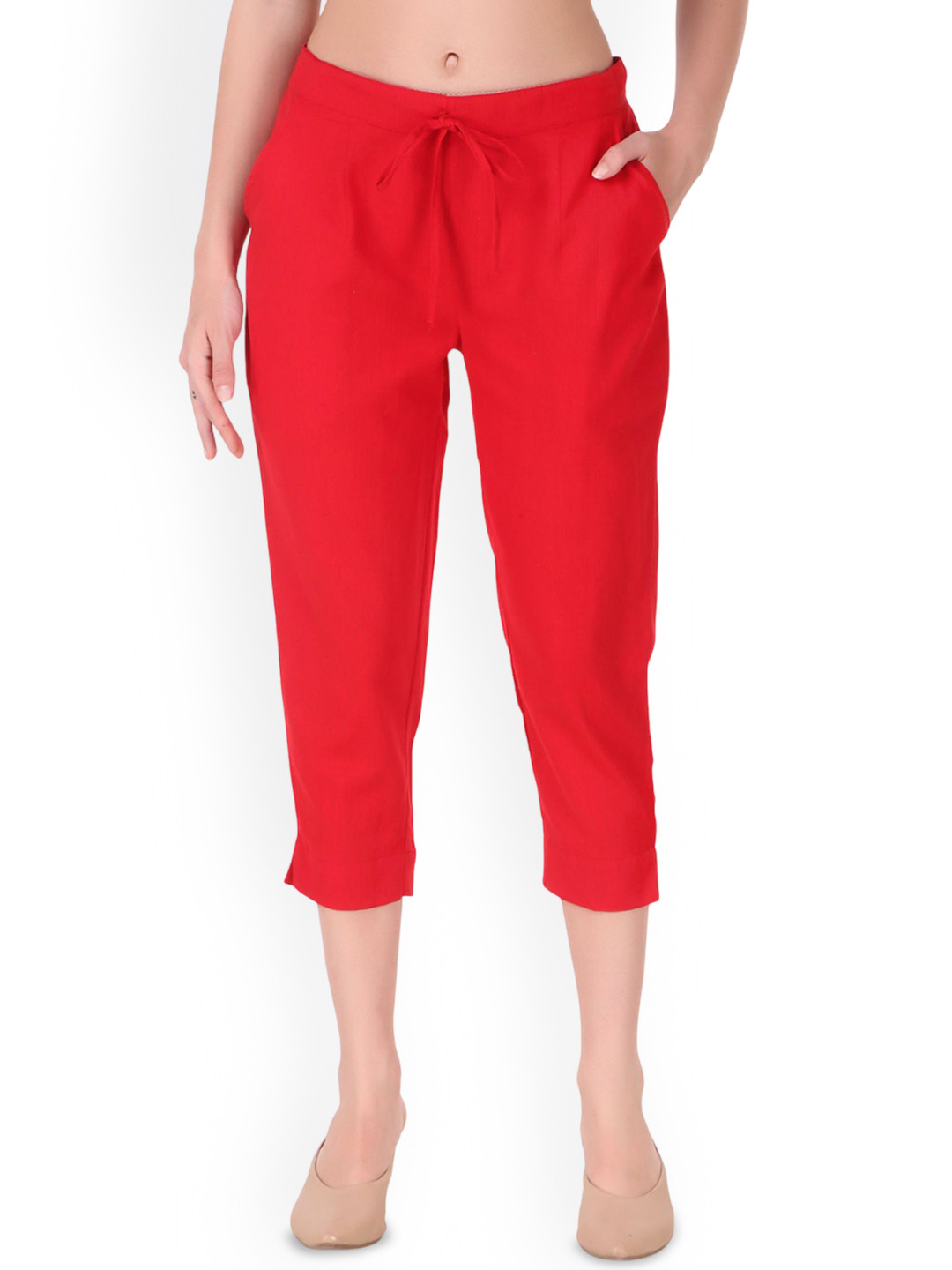 ATARAH Women Slim Fit Cropped Mid-Rise Flat-Front Regular Trousers