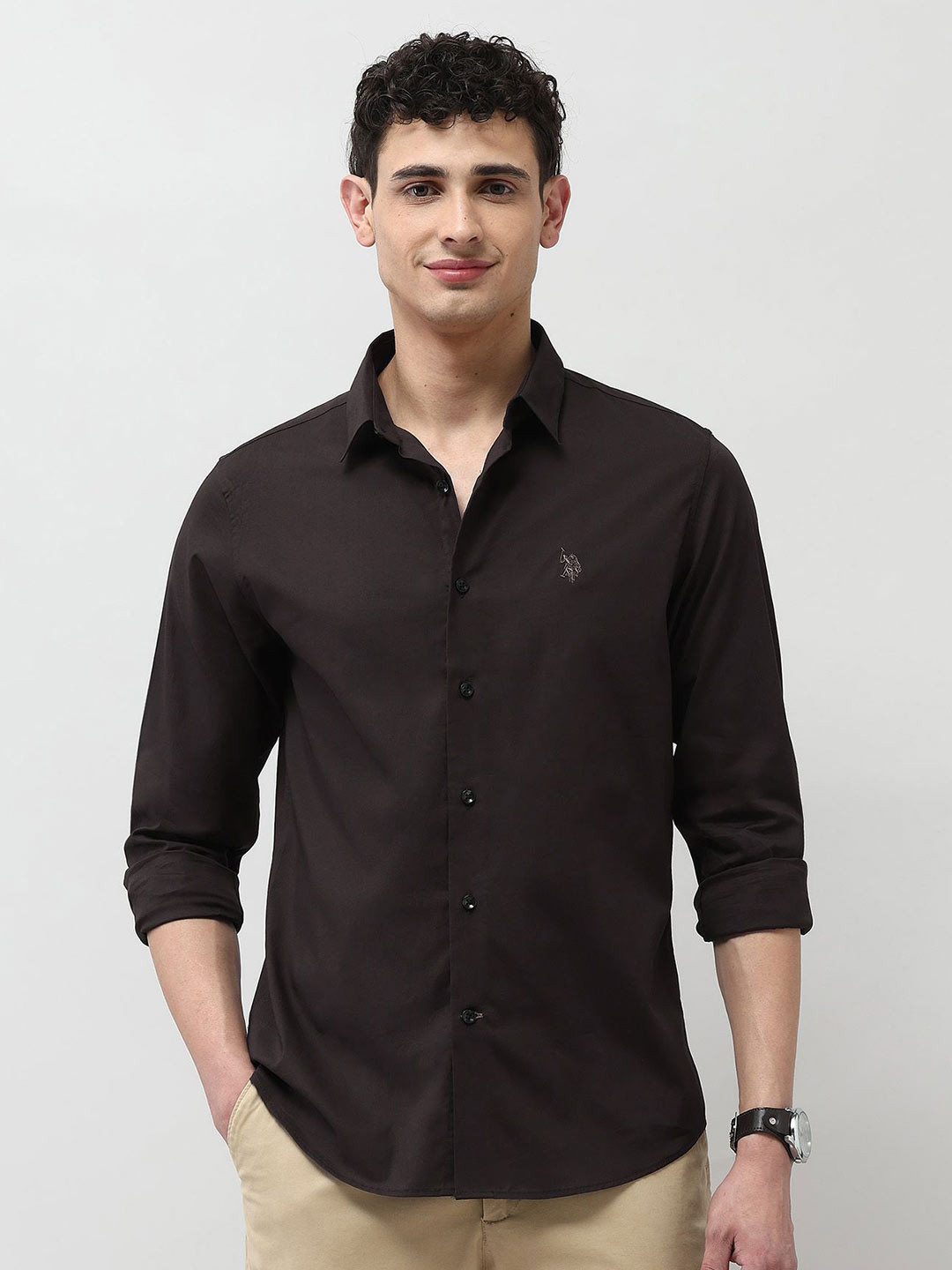 U.S. Polo Assn. Denim Co. Men Solid Spread Collar Regular Fit Cotton Casual Shirt