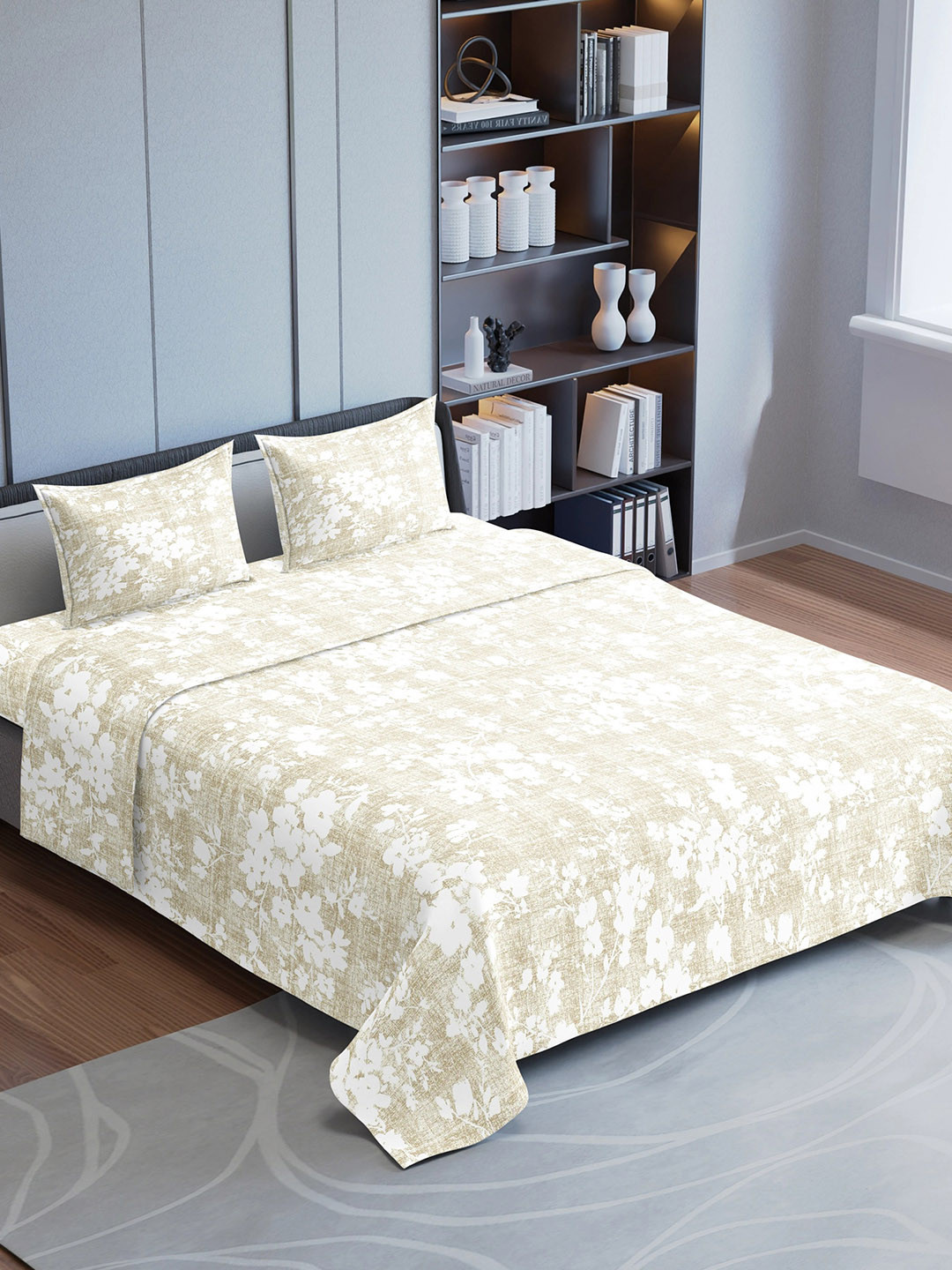 Synergized Cotton White Ethnic Motifs Cotton Breathable 260 TC King Fine Bedsheet with 2 Pillow Covers-274 x 274 cm