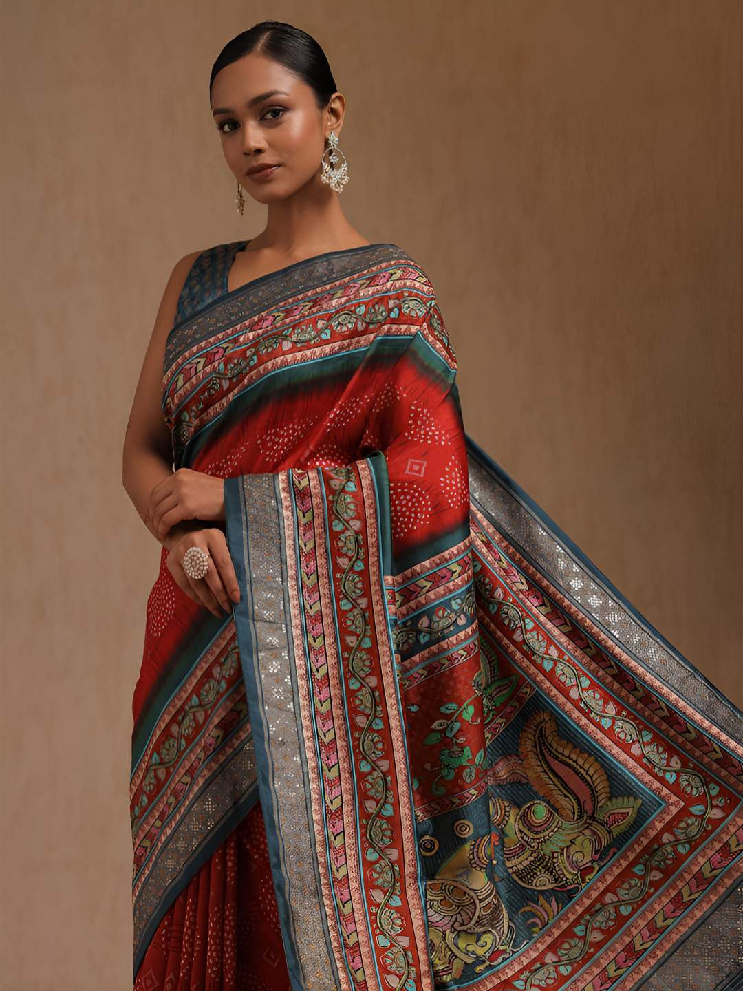 Soch Kalamkari Printed Beads and Stones Saree With Stud Work