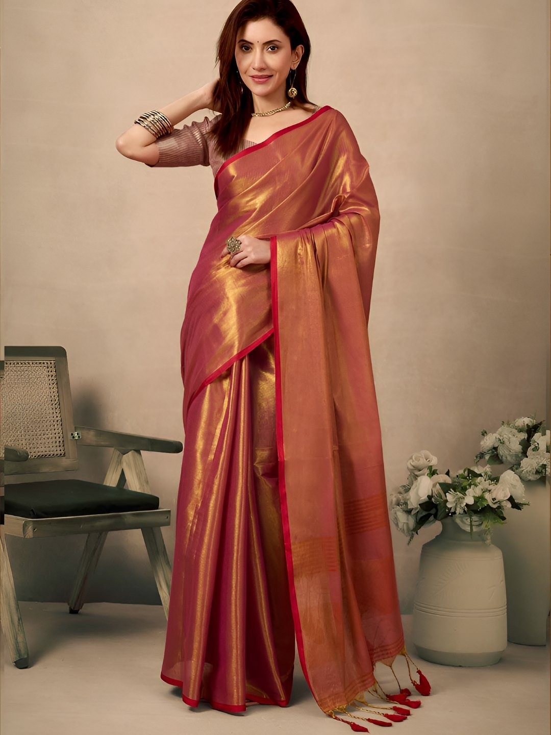 BFM Woven Design Zari Tissue Saree