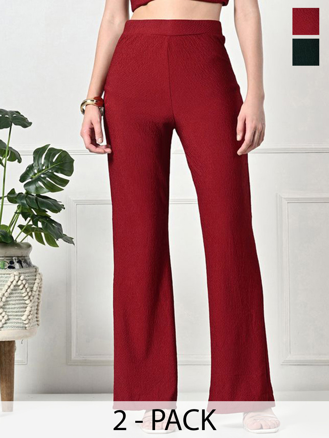 Gladly Women Pack of 2 Smart High-Rise Flat-Front Trousers