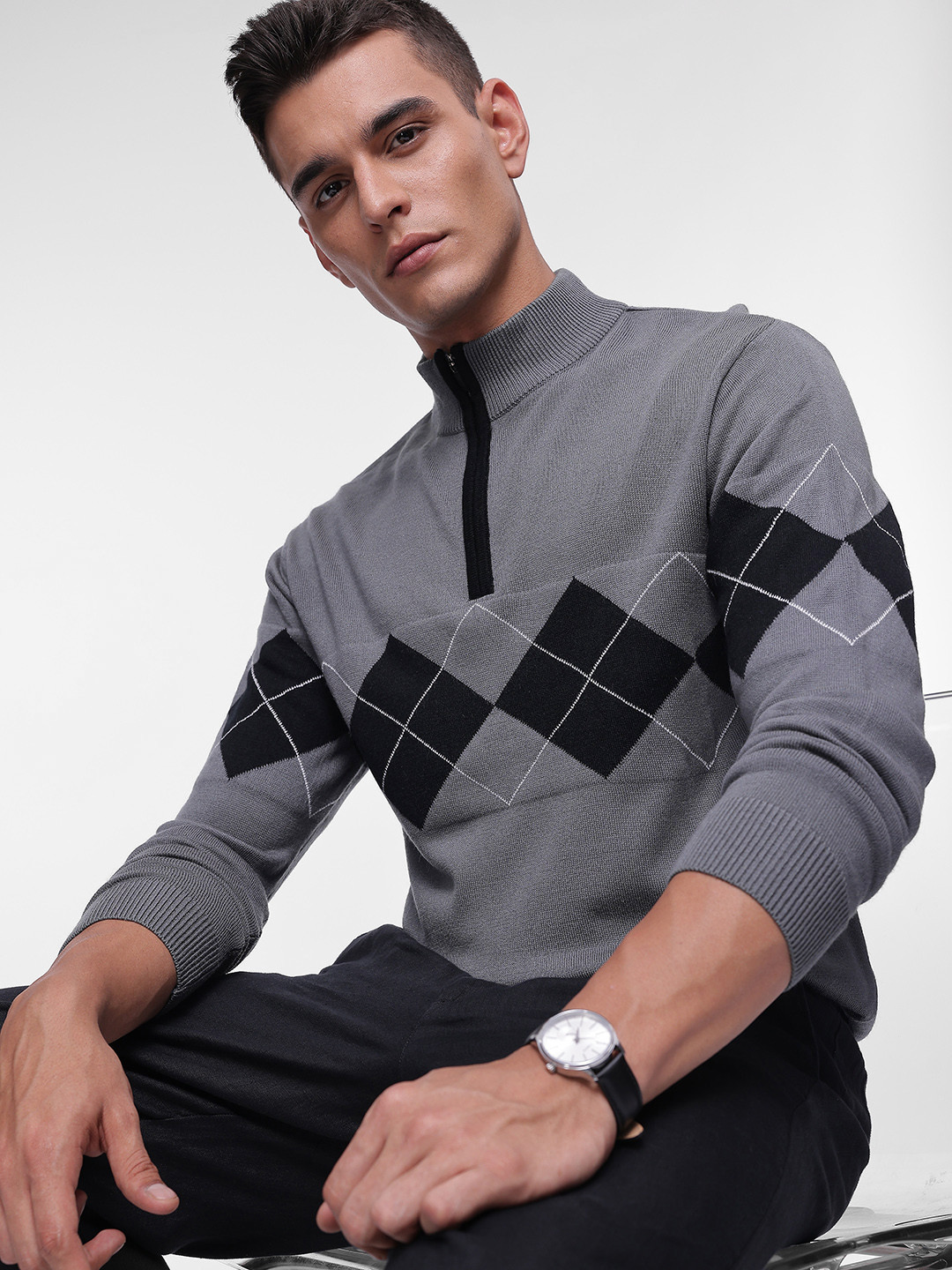 French Connection Men Geomectic High Neck Pullover Sweater