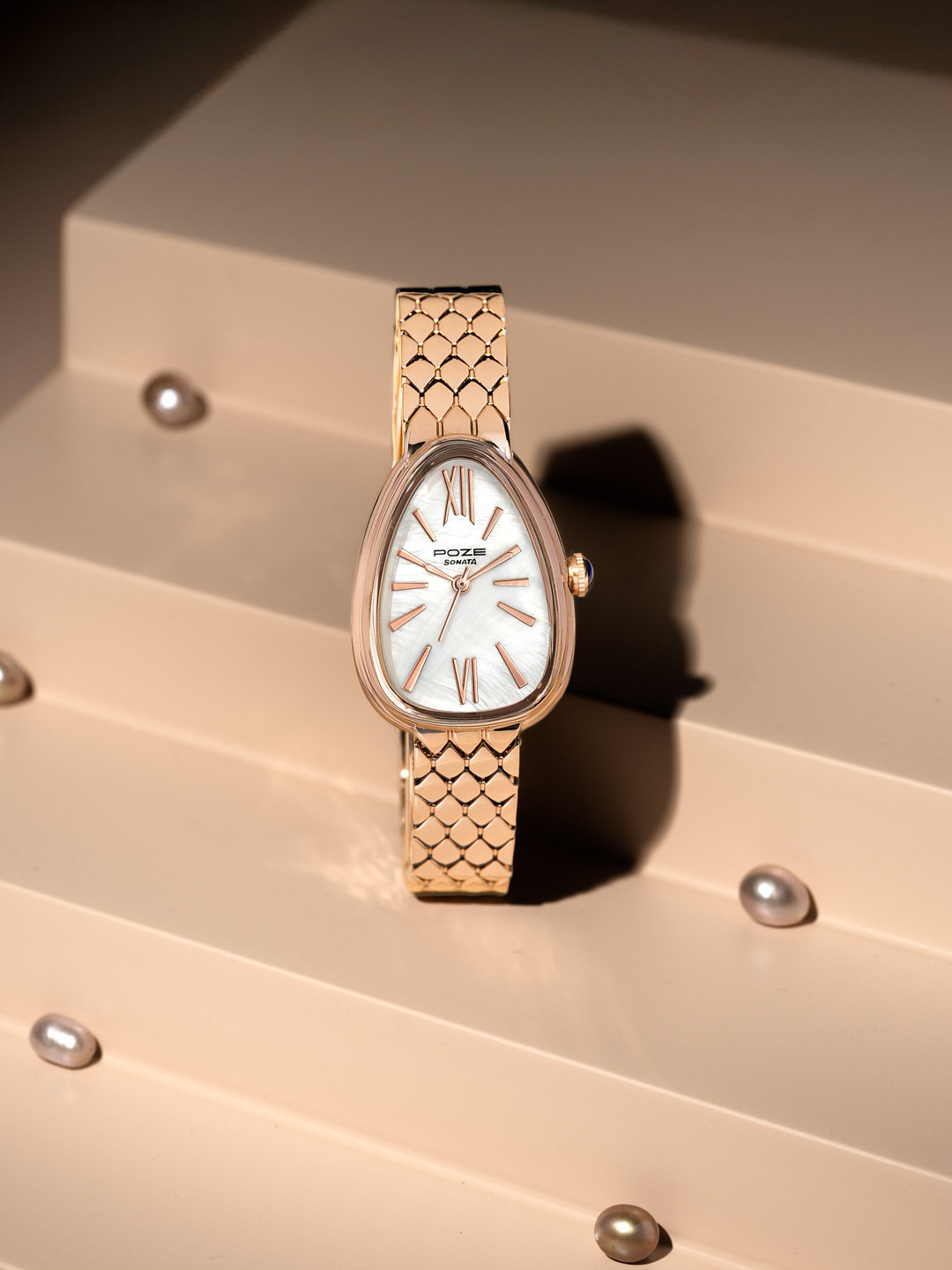 Sonata Poze Drop 6 Quartz MOP Round Dial Women's Watch - SP80135WM01