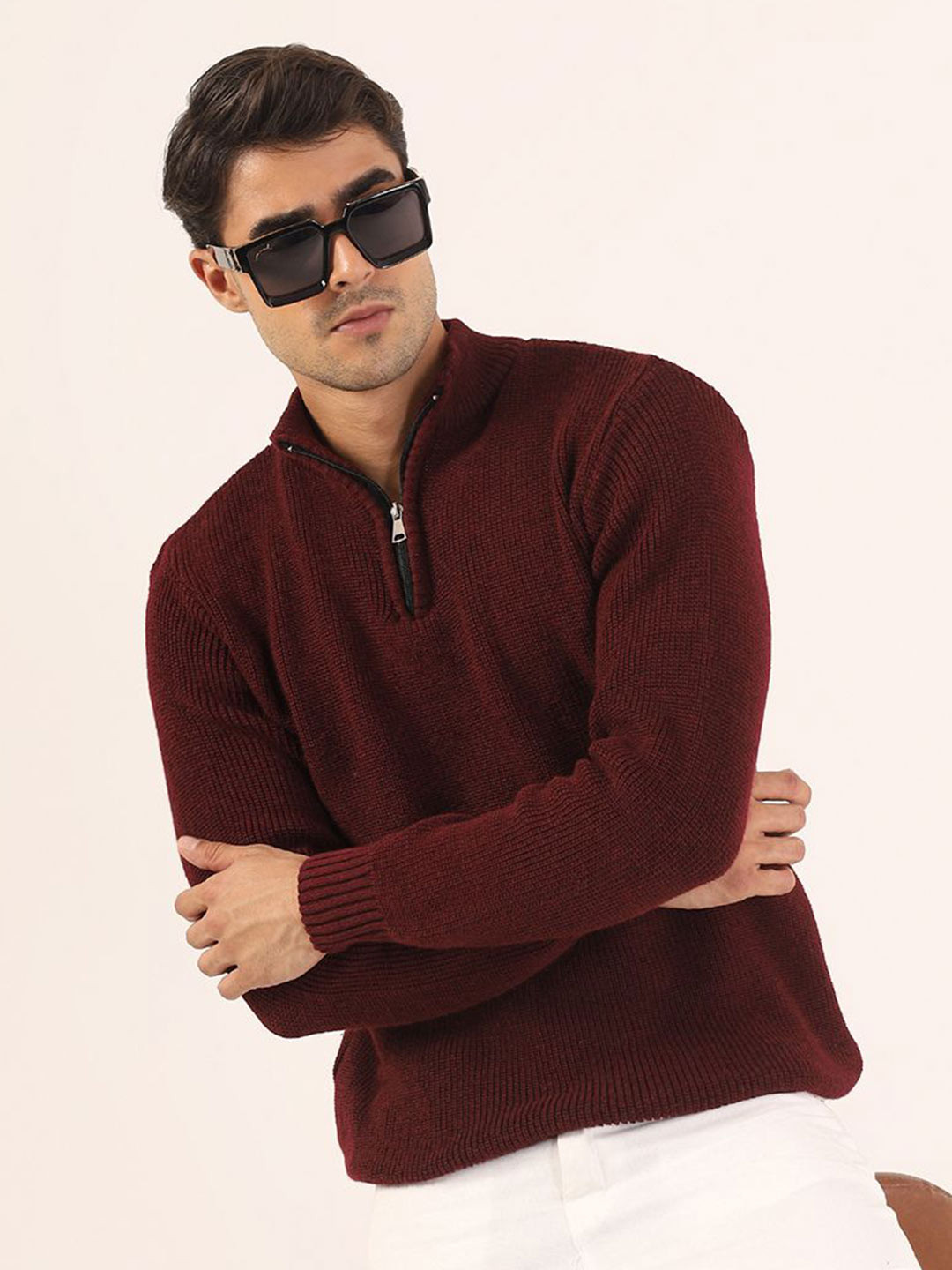THE BEETEL HOUSE Men Mock Collar Pullover Sweaters