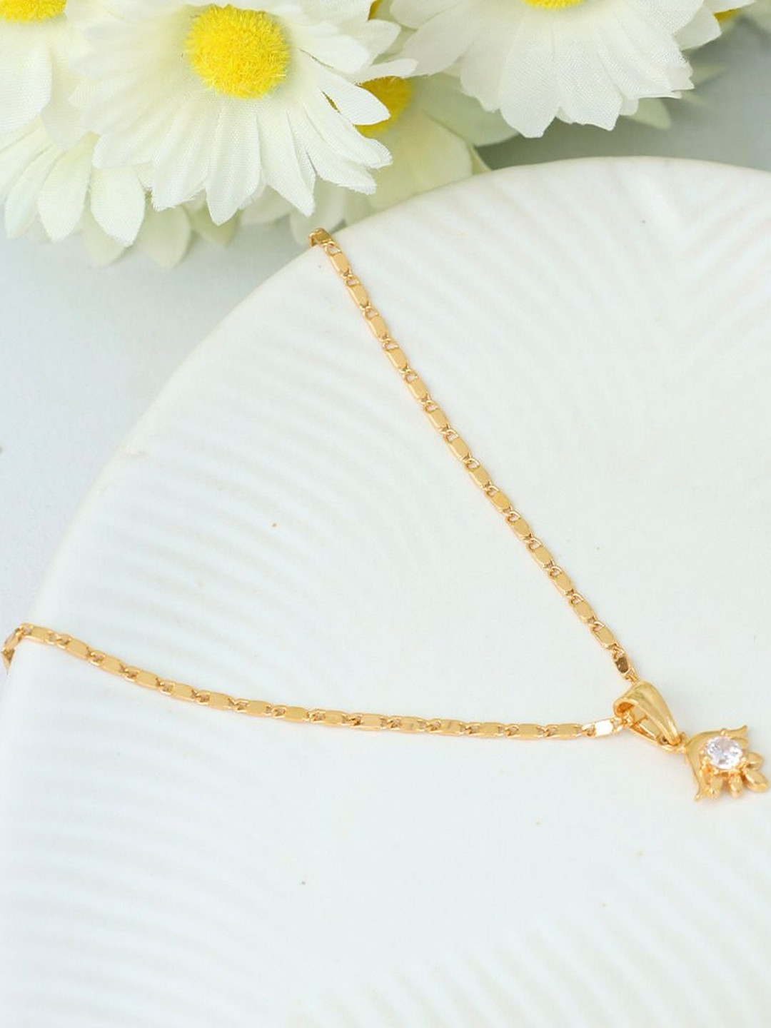 GARNISHA Women Gold-Plated  Stainless Steel Artificial Stones Pendants with Chains