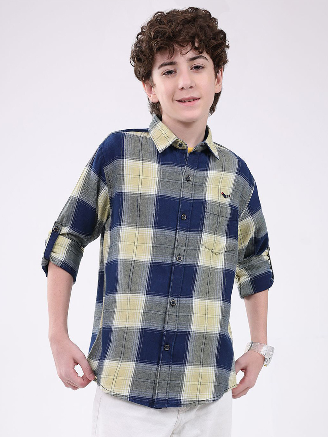 Monte Carlo Boys Buffalo Checked Spread Collar Cotton Casual Shirt
