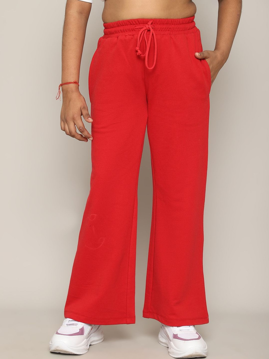 MOONAAH Kids Girls Red Cotton Wide Leg Track Pants