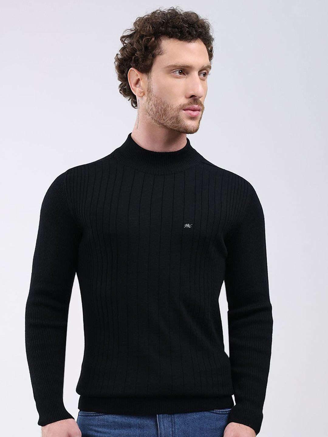 Monte Carlo Men Ribbed High Neck Full Sleeve Pullover