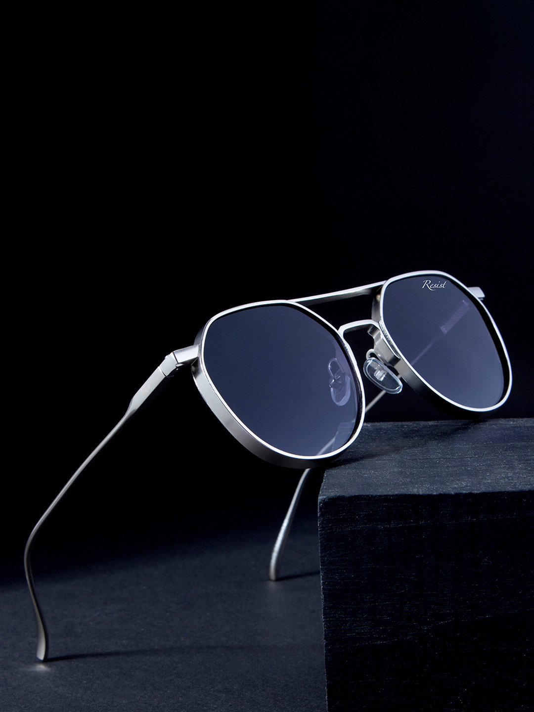 RESIST EYEWEAR Unisex Round Sunglasses with UV Protected Lens JOAN SILVER BLACK DC 1