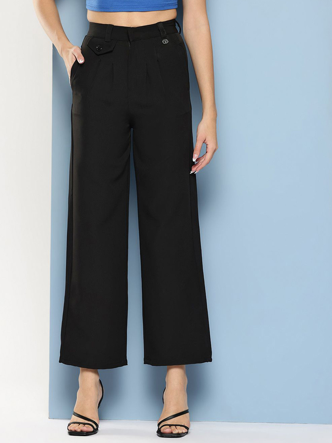 BAESD Women Mid-Rise Flat-Front Wide Leg Cotton Regular Trousers