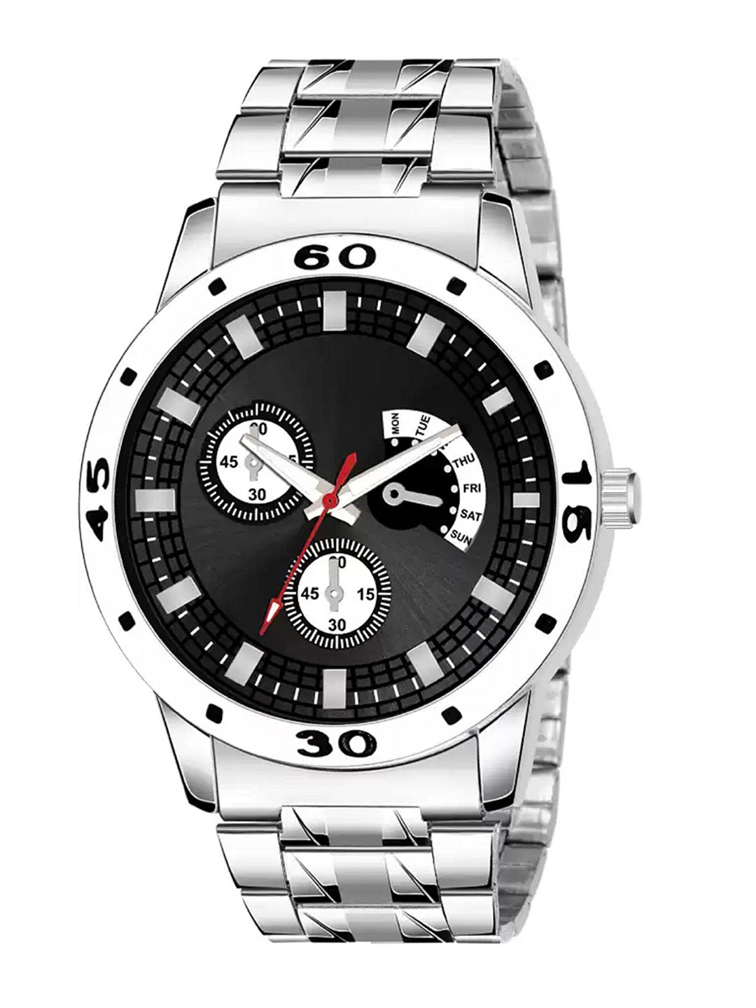 Blutech Men Patterned Dial & Bracelet Style Straps Analogue Watch B99-Blk-chain