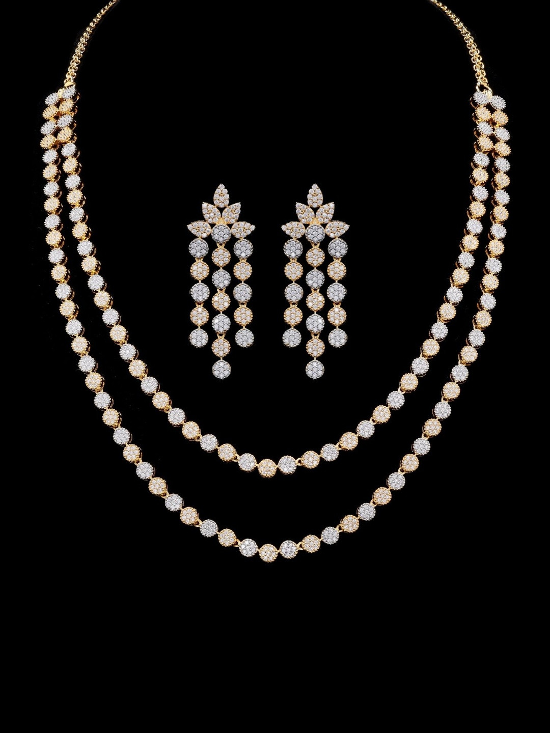 Twenty One Jewels 925 Silver American Diamond Stone Studded Necklace Set