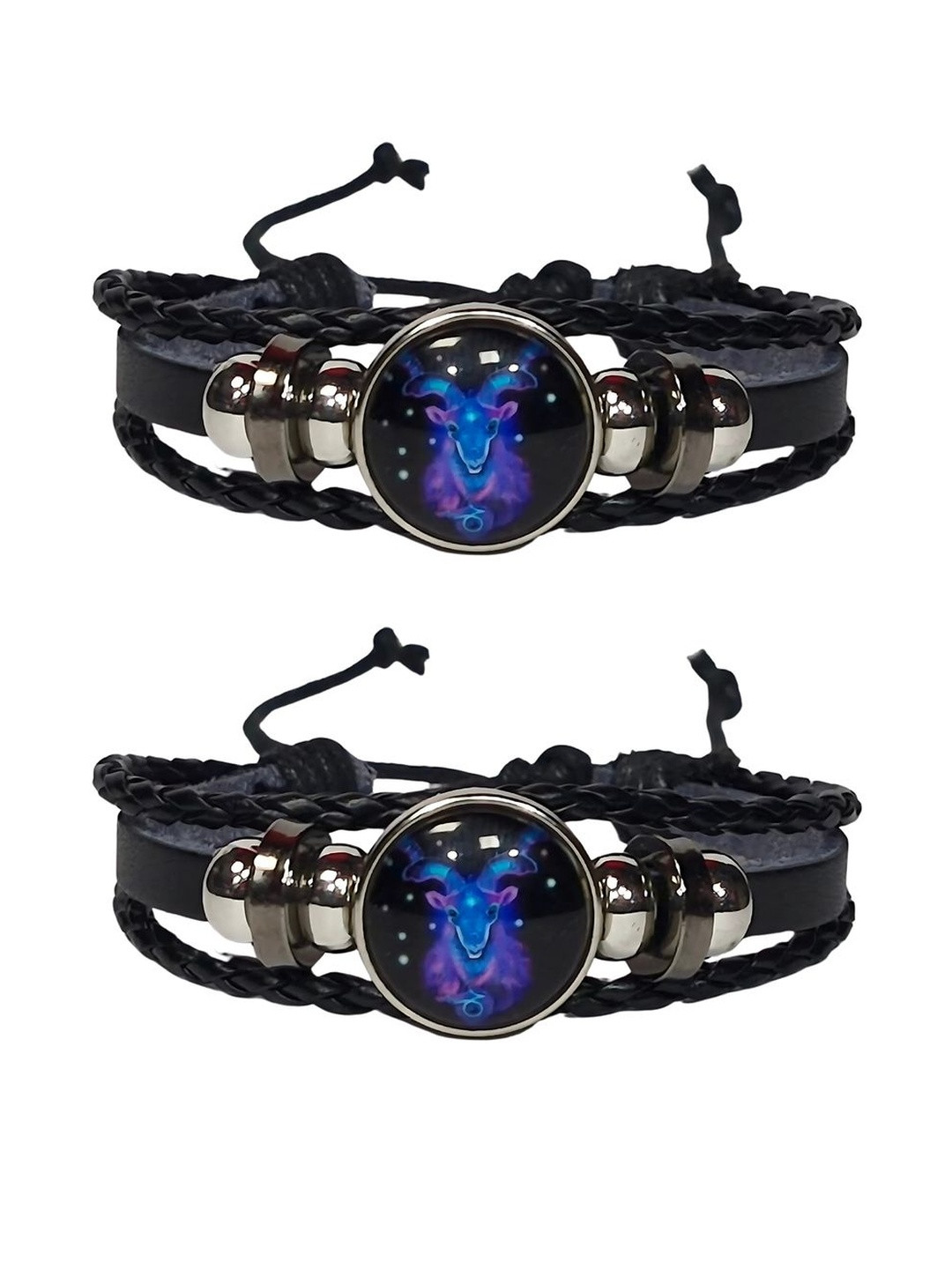 ShubhKraft Set Of 2 Leather Multistrand Bracelets