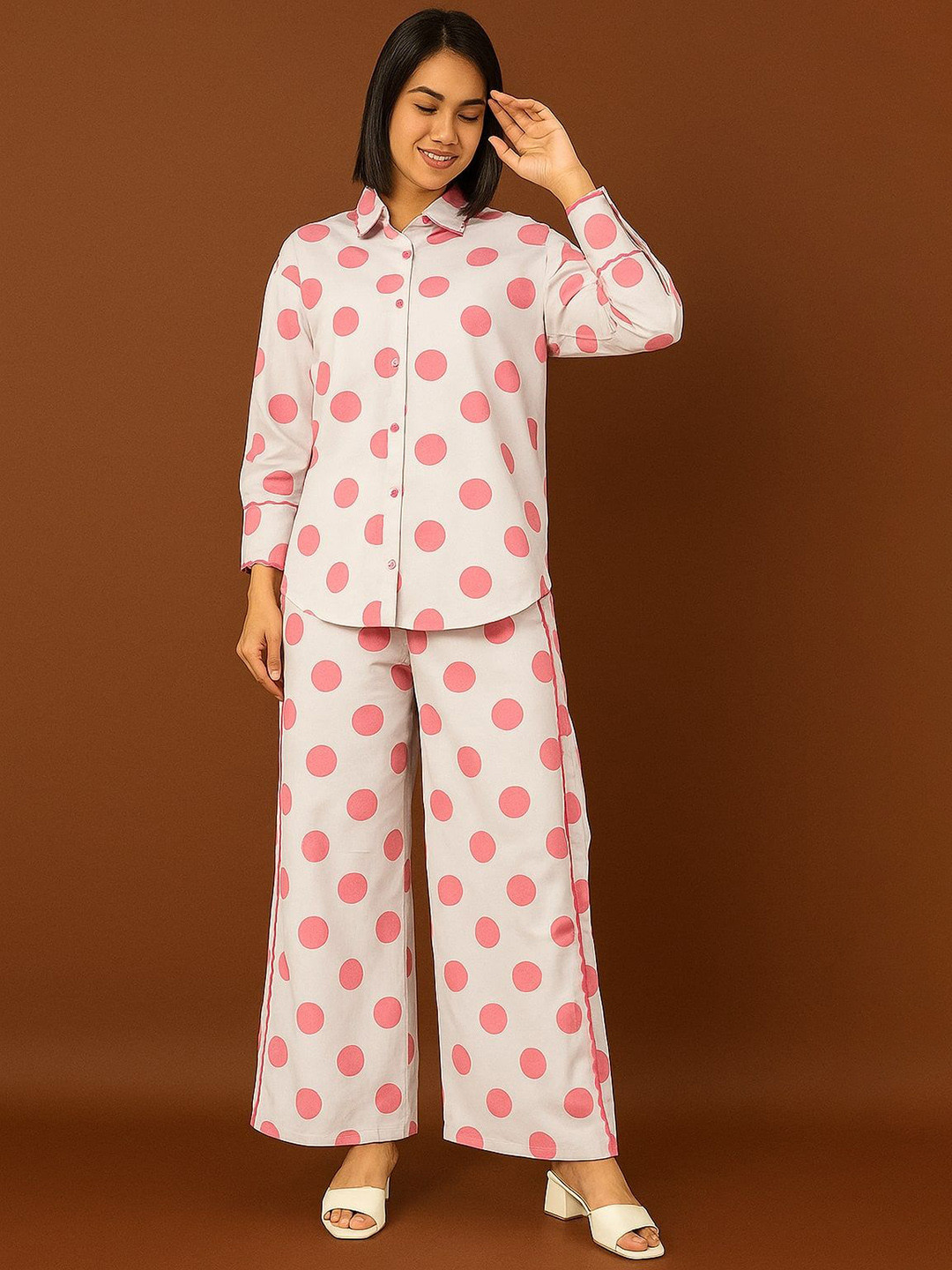 R.Code by The Roadster Life Co. Polka Dot Printed Pure Cotton Shirt With Trousers Co-Ords