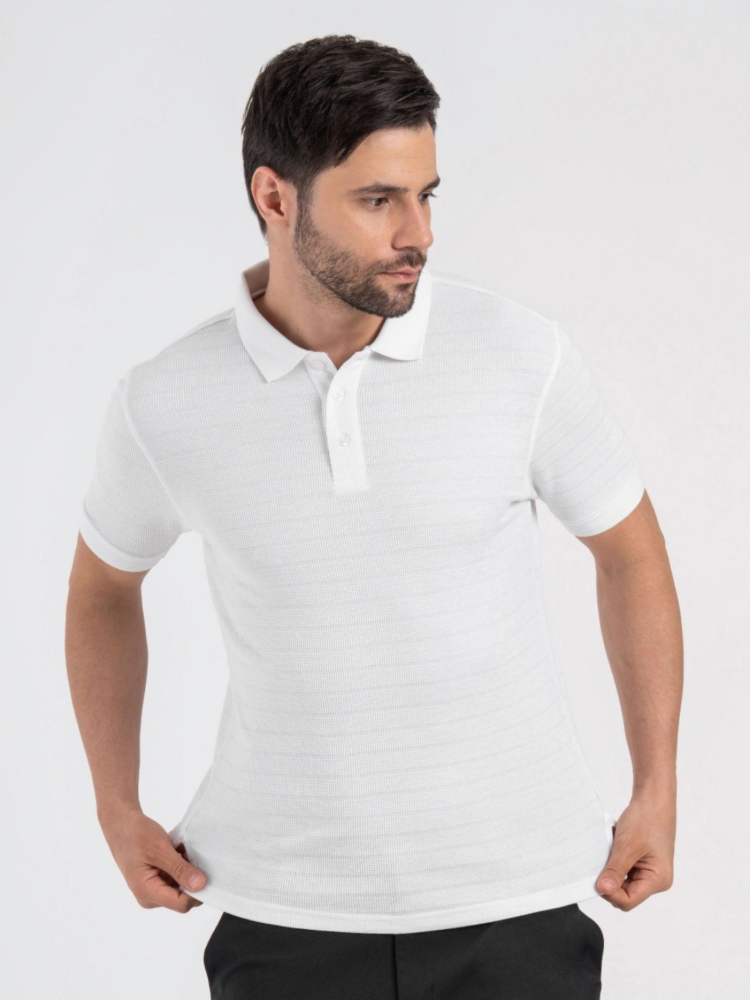 Red Tape Men Structured Self Design Polo Collar T-shirt